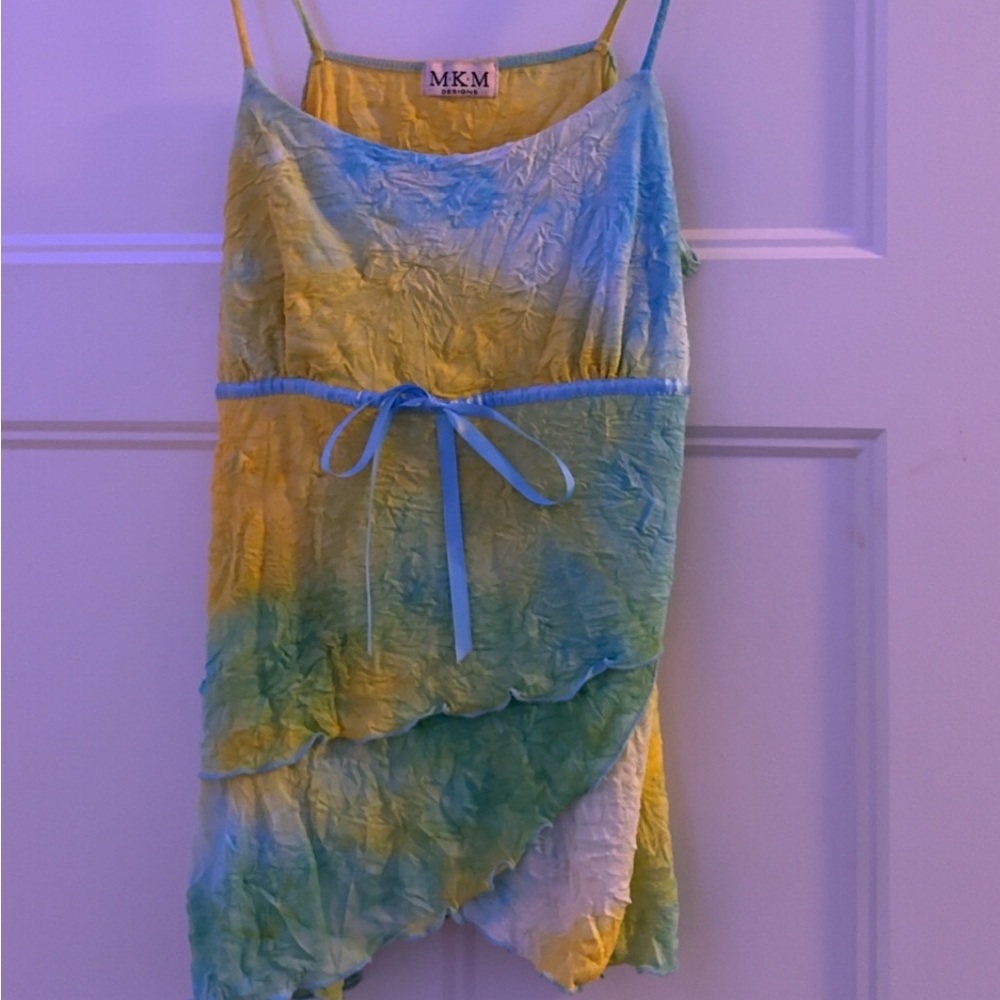 MKM Designs Yellow and Blue Tie-Dye Tank Top